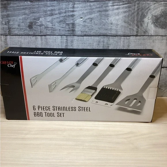 Grande Chef 6 Piece Stainless Steel BBQ Tool Set w/ Metal Carrying Case - Picture 2 of 3